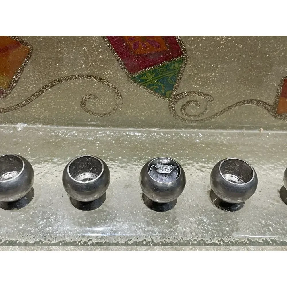Handmade Stained Glass Judaica Menorah Lily‎ Design Israel Dreidel Art 14”x5.5